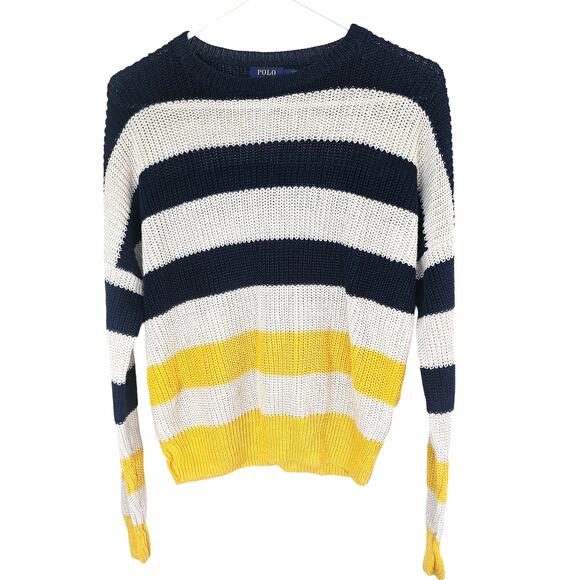 Polo Ralph Lauren Womens Linen Sweater Striped Nautical Coastal Grandma Size M - Picture 1 of 9